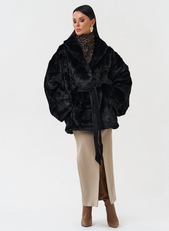Шуба из меха норки с поясом