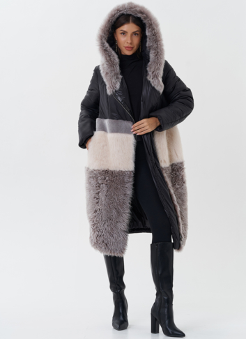 Комбинированный пуховик с овчиной