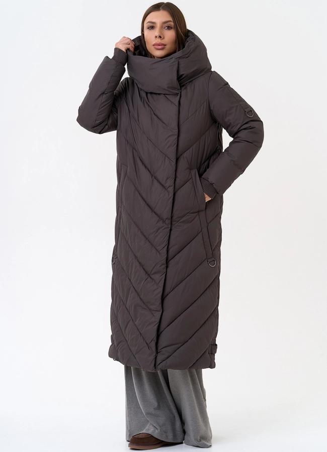 Женский длинный пуховик с капюшоном модель № 31394 универмаг малина