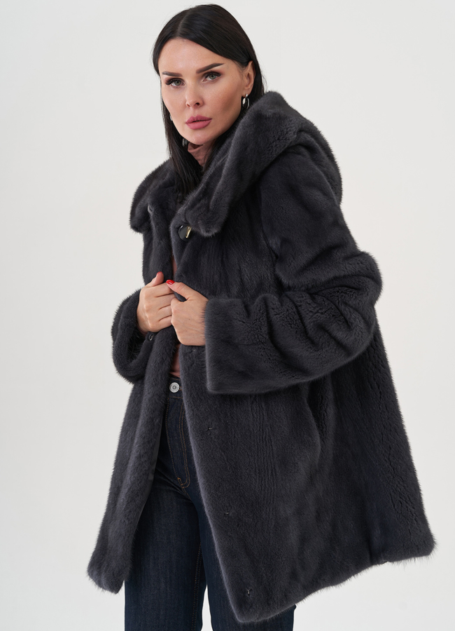 Шуба из норки в цвете графит модель № 31328 универмаг малина