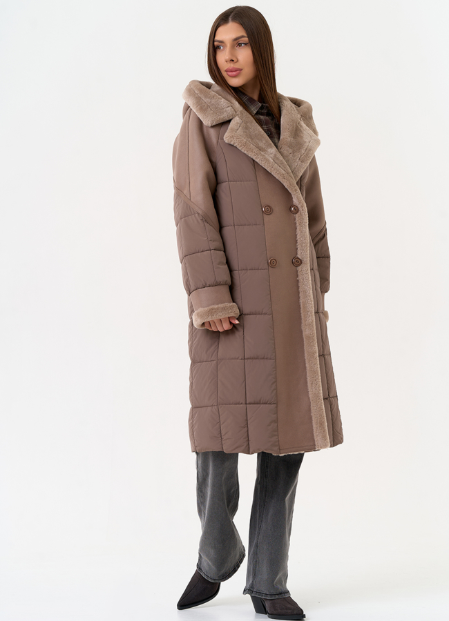 Комбинированный пуховик из эко кожи модель № 31693 в рассрочку