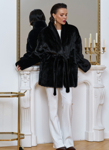 Шуба из меха норки с поясом