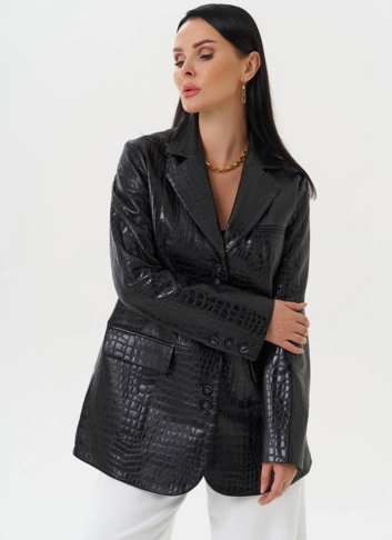 Жакет из натуральной кожи черного цвета фото