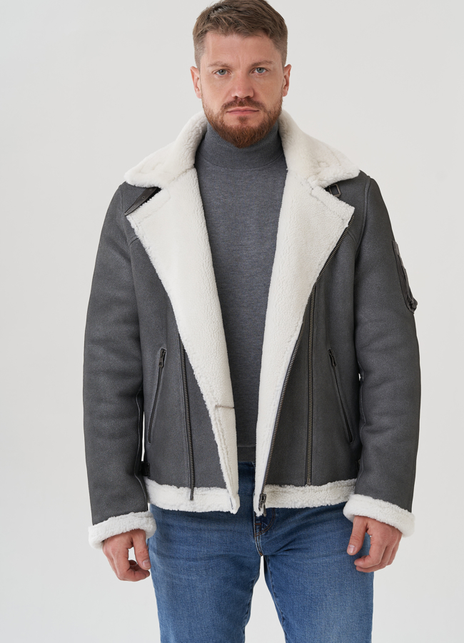 Дубленка мужская  модель № 81628 меха малина