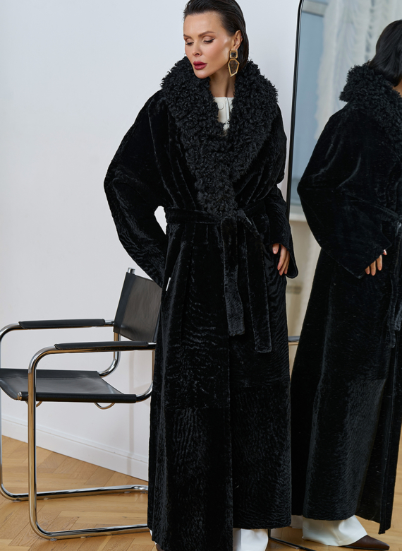 Женская натуральная дубленка с воротником шаль