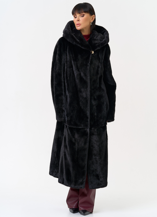 Женская шуба из скандинавской норки с капюшоном модель № 31635 универмаг малина