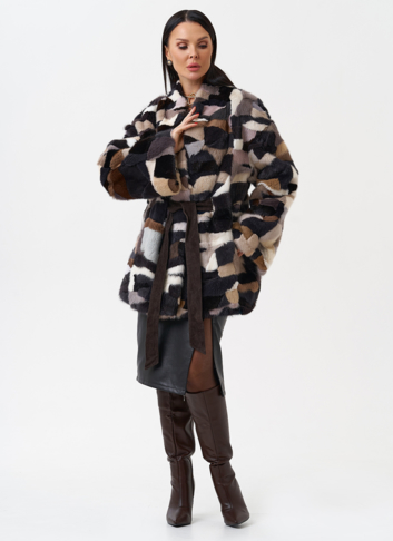 Шуба из меха норки с поясом