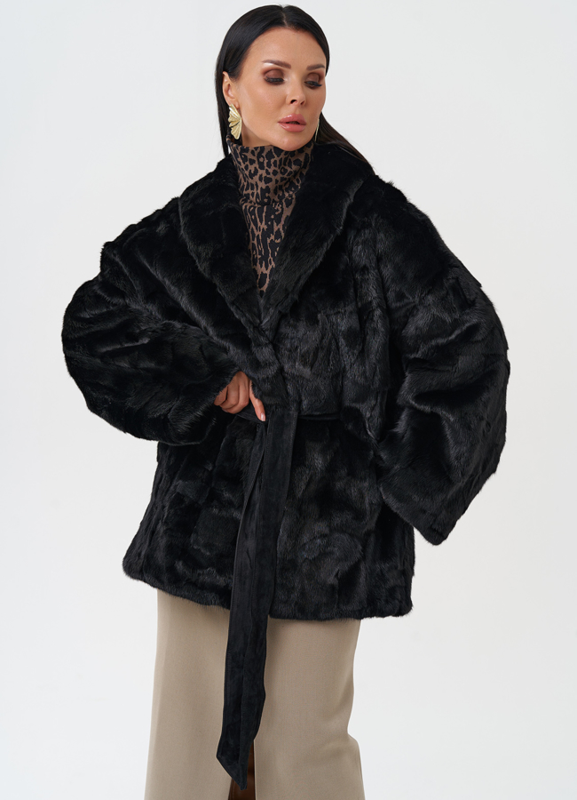 Шуба из меха норки с поясом модель № 28585 универмаг малина