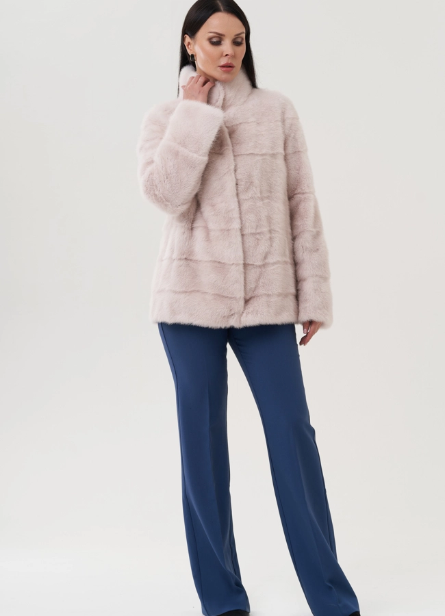 фото Шуба из меха норки бежевого цвета модель № 25393