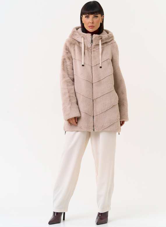 Женская шуба из эко меха с капюшоном