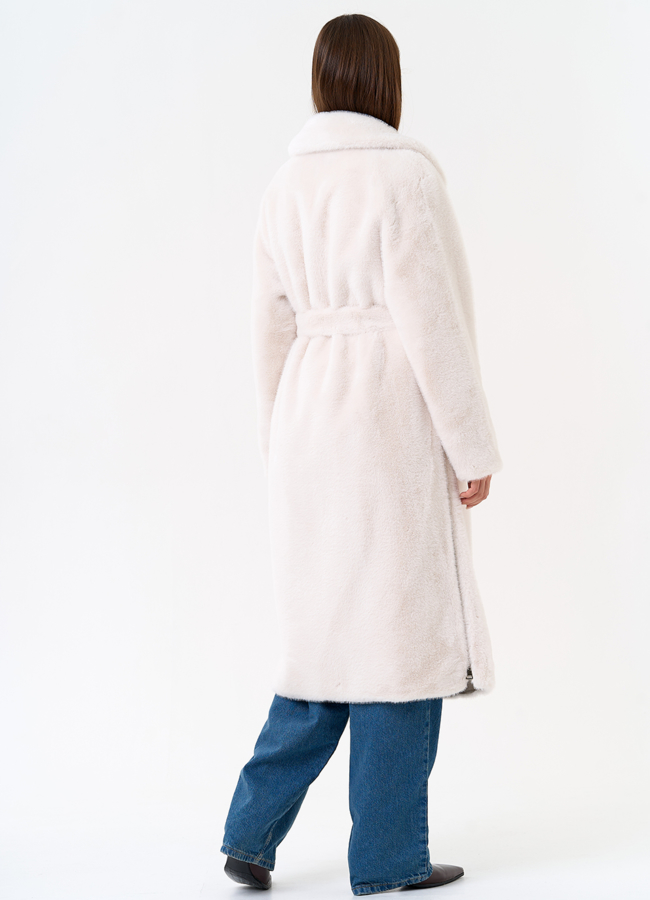 фото Женское пальто из эко меха с декоративными молниями модель № 31216