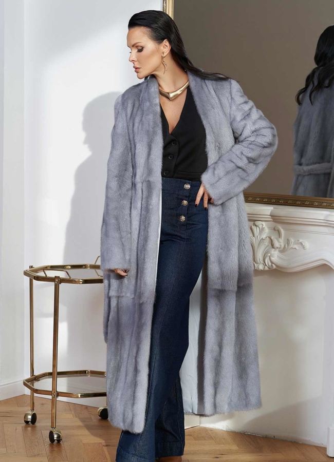 Длинная шуба из меха норки модель № 28305 в рассрочку