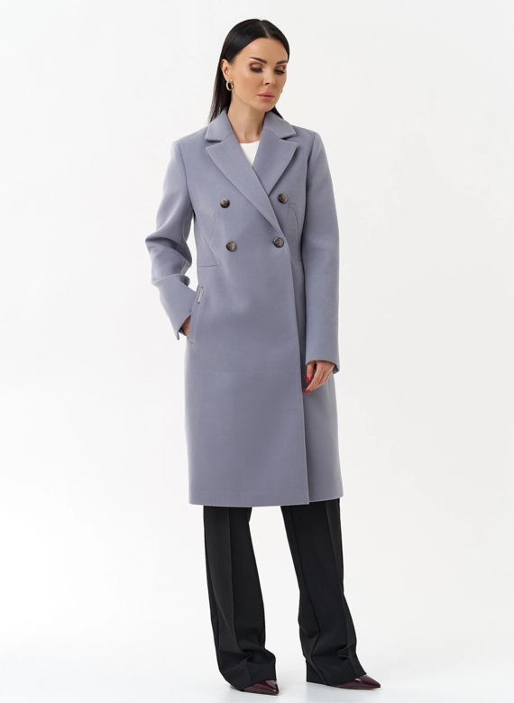 Женское двубортное пальто с поясом фото