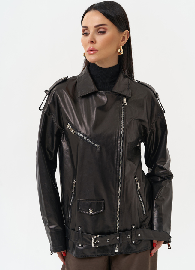 фото Удлиненная кожаная куртка-косуха модель № 215444