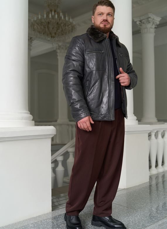 Куртка из натуральной кожи с отделкой из овчины