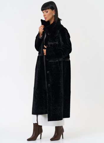 Женская двухсторонняя дубленка черного цвета