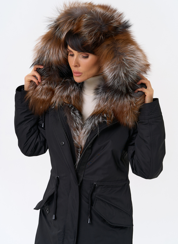 Женская парка с капюшоном из меха чернобурой лисы