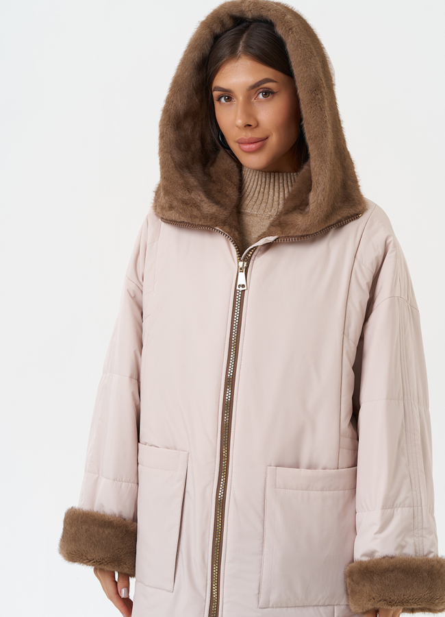 Пуховик с отделкой из эко меха под норку модель № 28838 универмаг малина