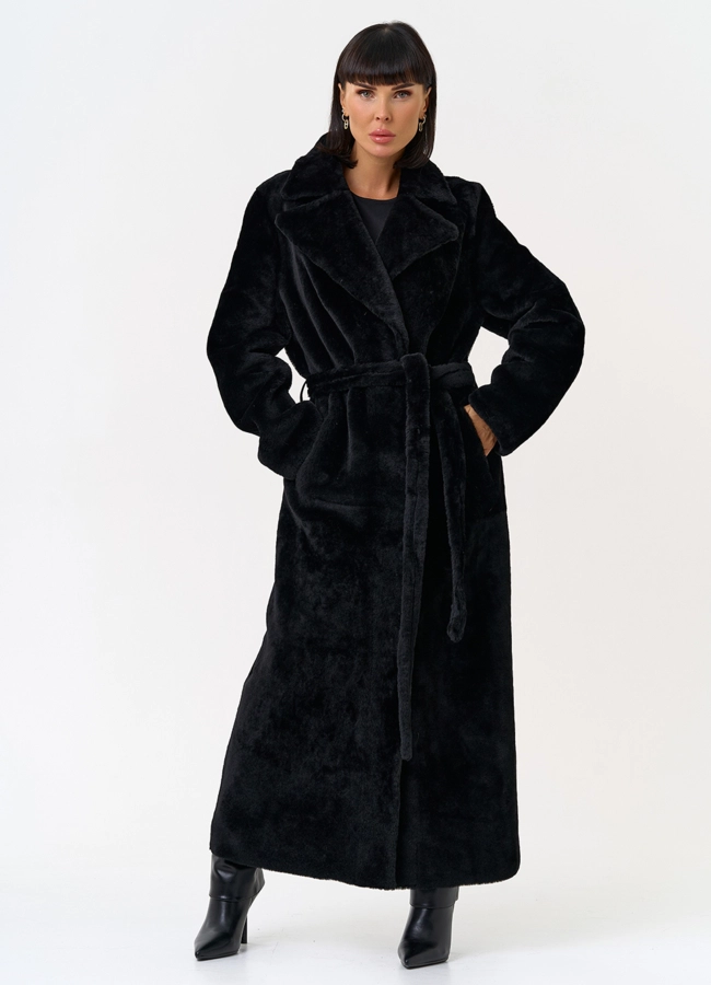 Женская натуральная дубленка с двойным поясом модель № 31612 универмаг малина