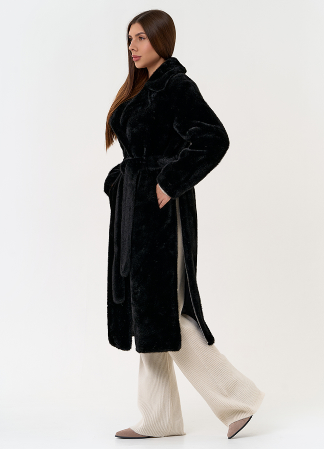 фото Женское пальто из эко меха с декоративными молниями модель № 31217