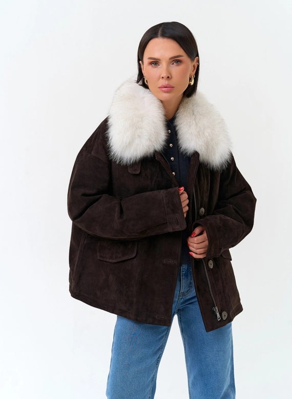 Пуховик из натуральной замши фото