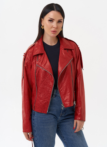 Красная куртка из натуральной кожи