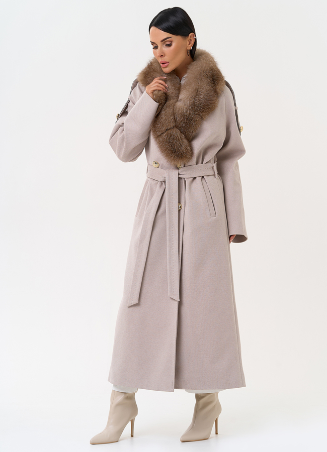 Утепленное женское пальто с английским воротником из меха фроста модель № 31410 универмаг малина