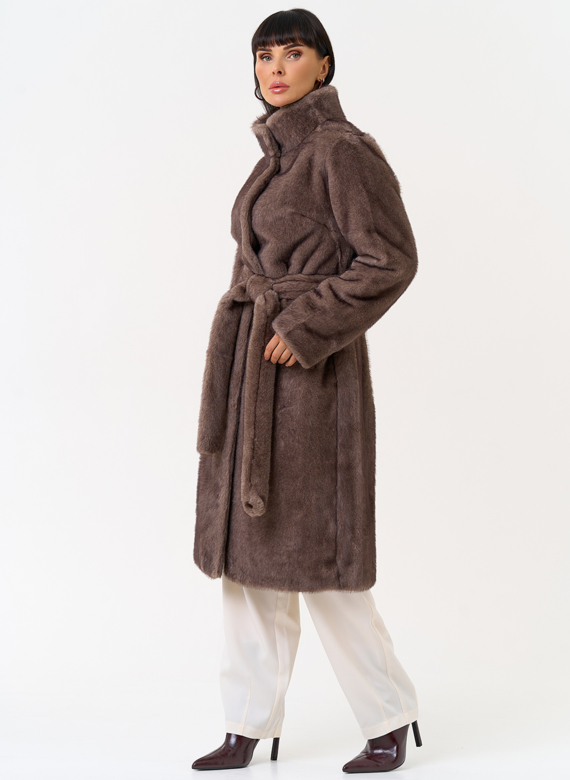 Женская шуба из эко меха с воротником стойкой