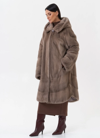 Норковая шуба с капюшоном 