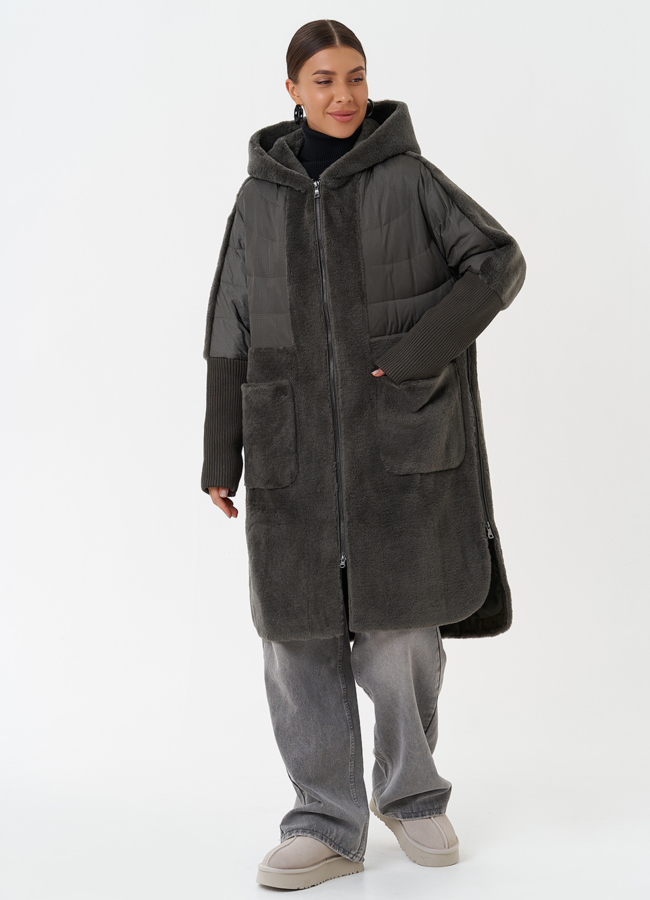 Женское утепленное пальто с капюшоном модель № 28671 в рассрочку