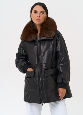 Полупальто из натуральной кожи с мехом песца