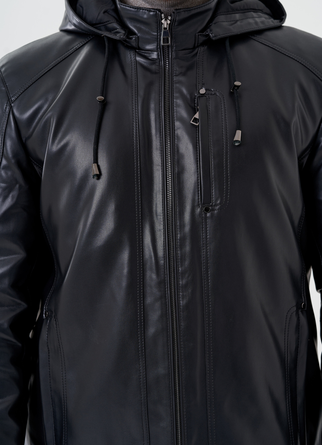 Мужская куртка из эко кожи с капюшоном  модель № 24463 универмаг малина