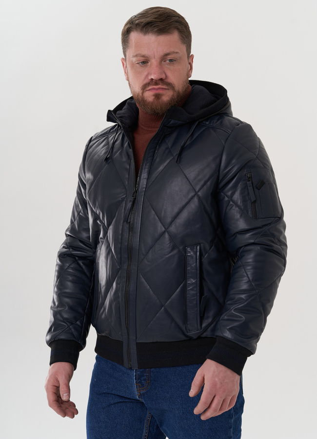 Куртка из натуральной кожи синего цвета модель № 26698 универмаг малина