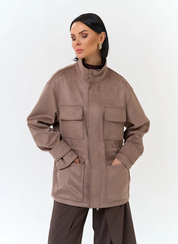 Женская куртка парка из эко замши 