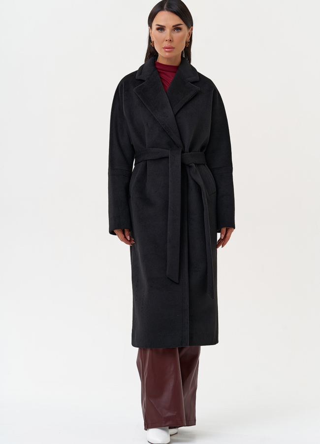 Женское пальто черного цвета модель № 31209 меха малина